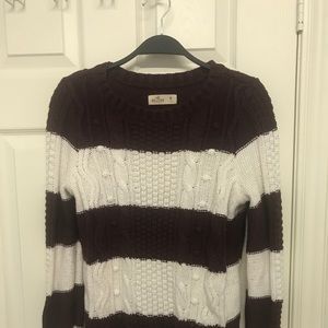 HOLLISTER Burgundy and White Striped Knit Sweater